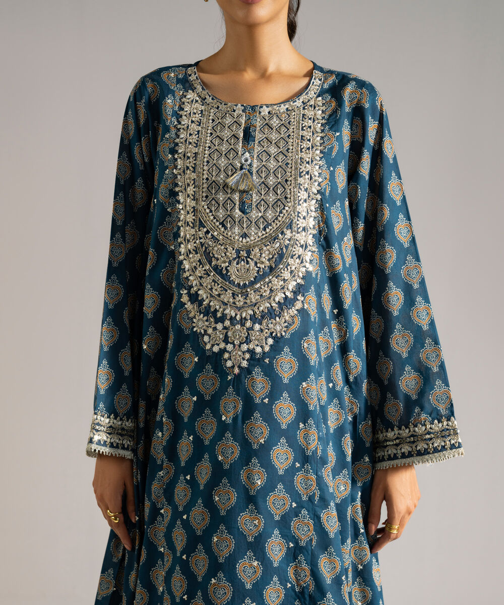 Women's RTW Lawn Embroidered Dark Blue 3 Piece Suit
