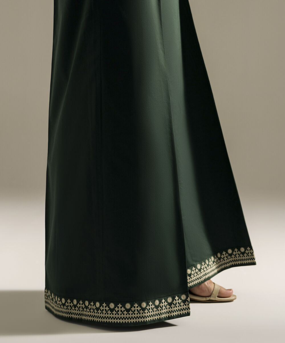 Women's RTW Cambric Solid Dark Green Flared Pants