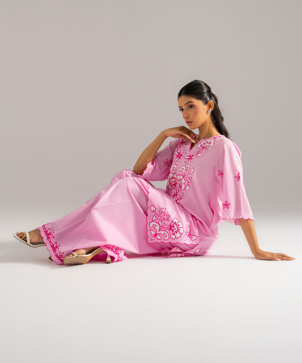 Women's RTW Lawn Solid Embroidered Pink 2 Piece Suit