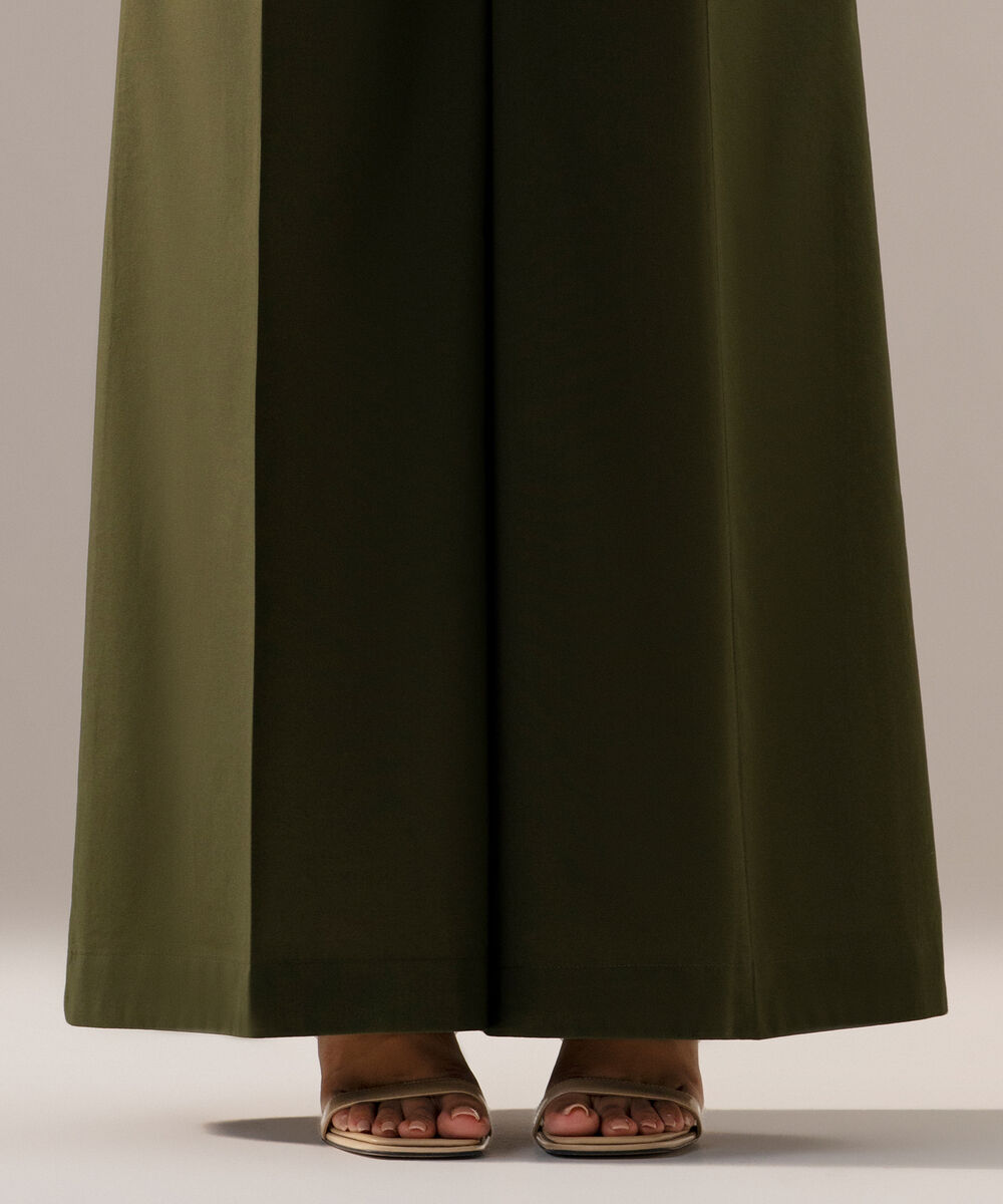 Women's RTW Cambric Solid Green Culotte
