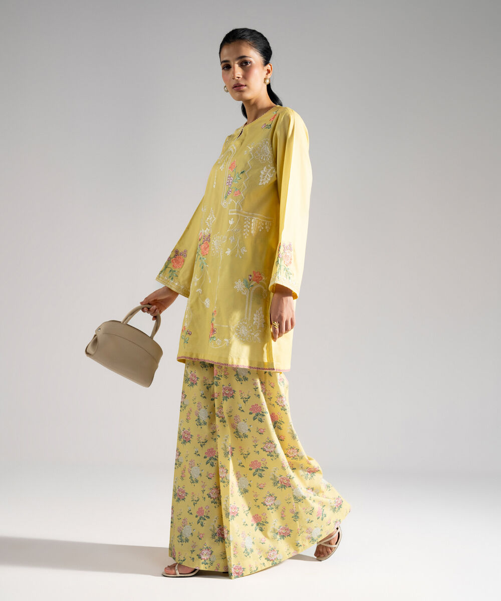 Women's RTW Lawn Embroidered Lime Yellow Straight Shirt
