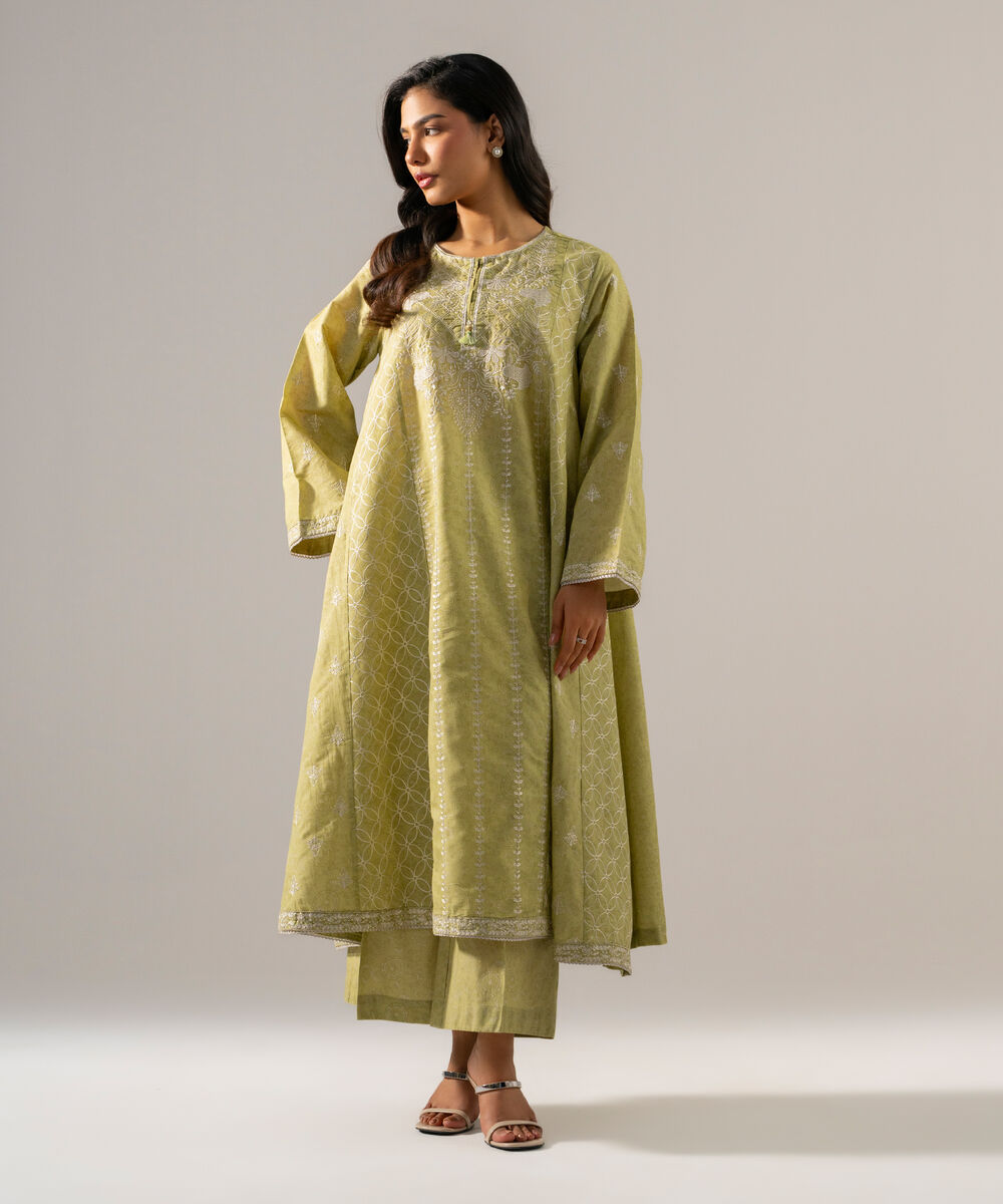 Women's RTW Fancy Khaddar Printed Embroidered Green 2 Piece Suit