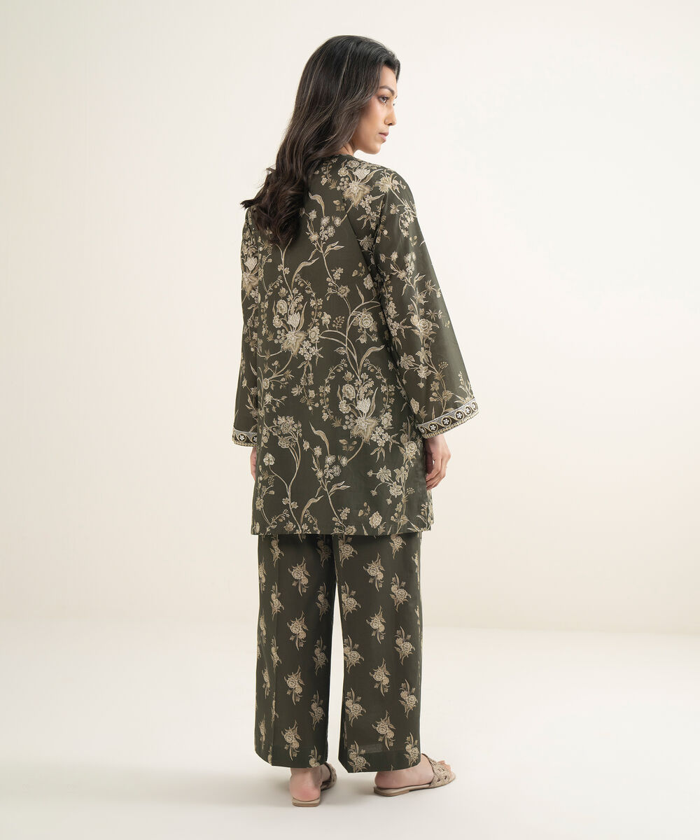 Women's RTW Crosshatch Embroidered Green Straight Shirt