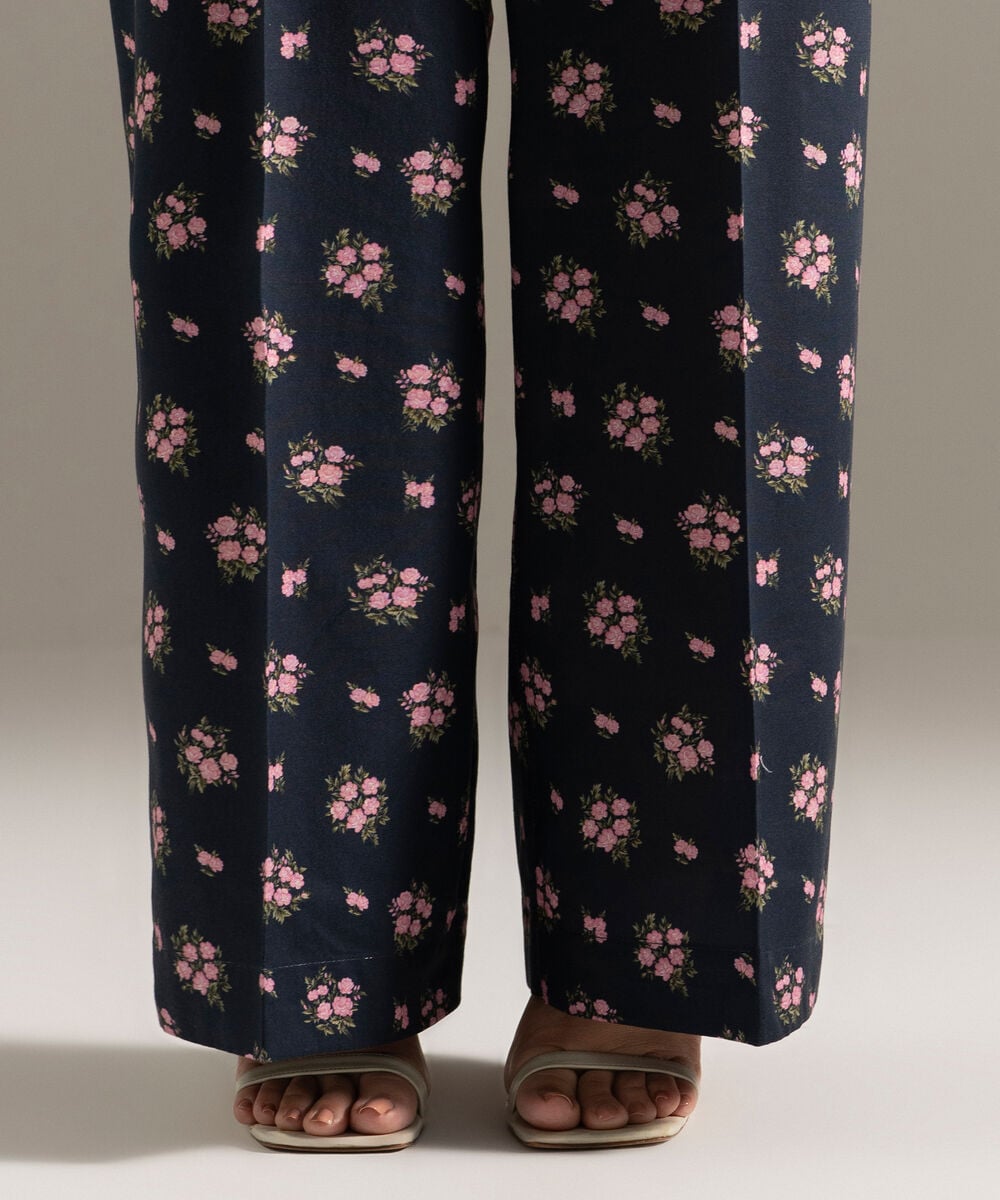Women's RTW Cambric Printed Blue Flared Pants