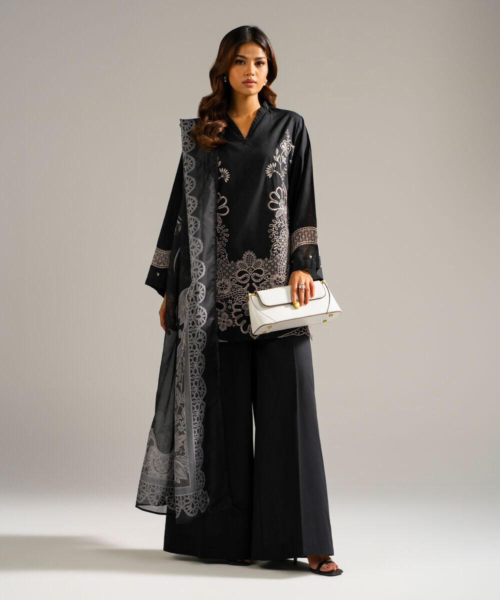 Amber Silk Printed Black Dupatta
