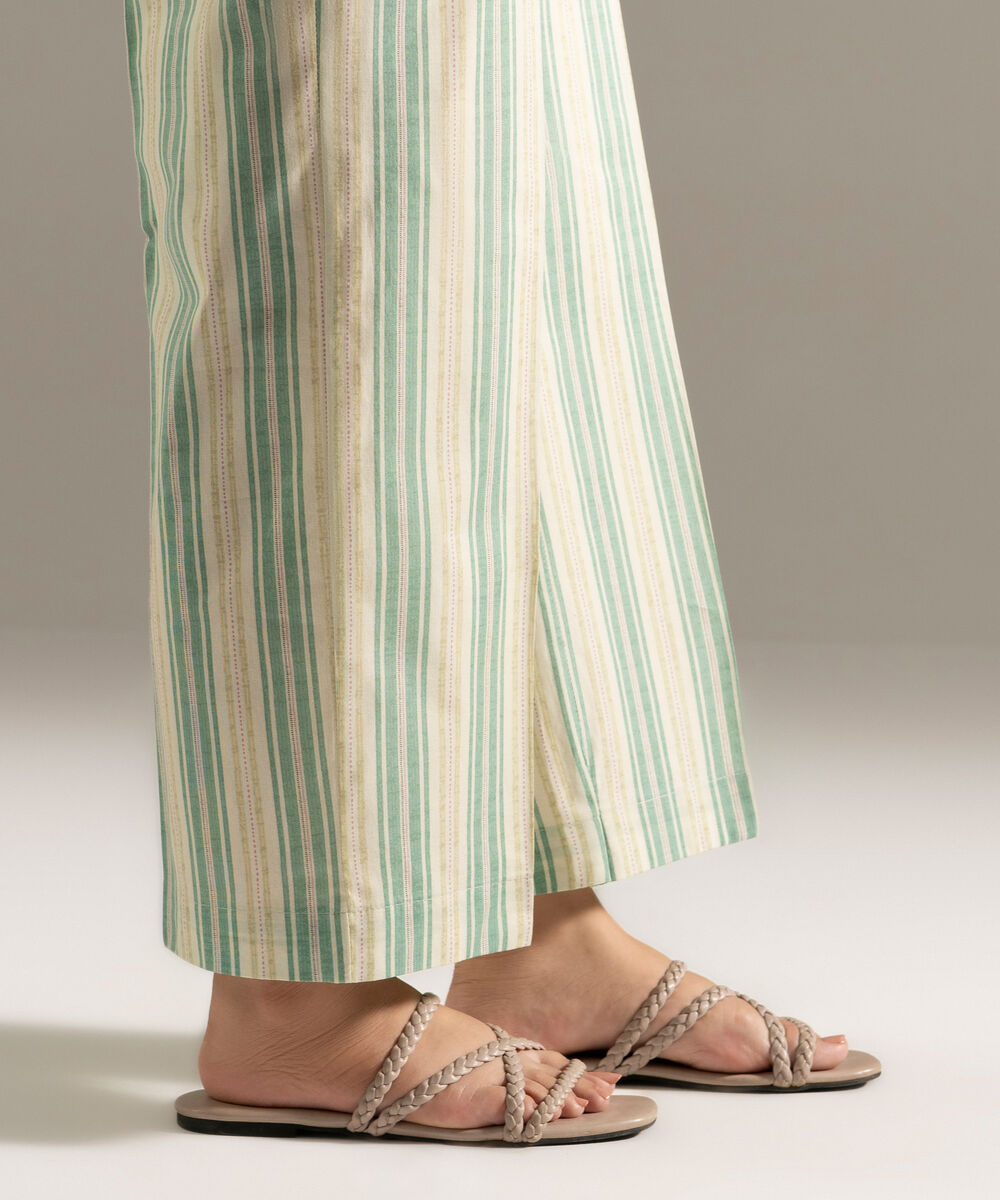 Women's RTW Cambric Printed Off White Straight Pants