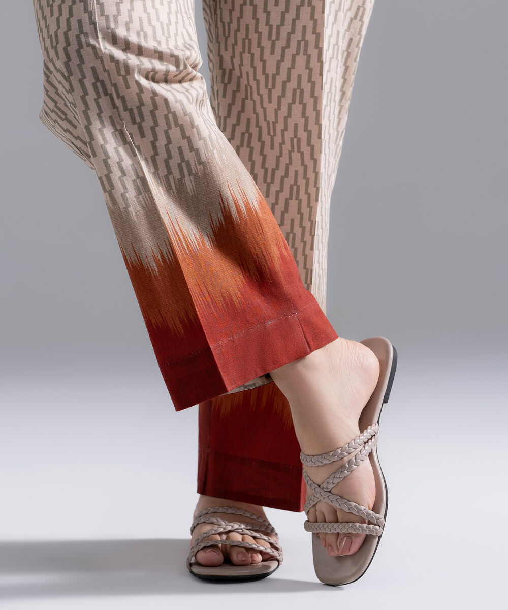 Women's RTW Cambric Printed Beige Straight Pants
