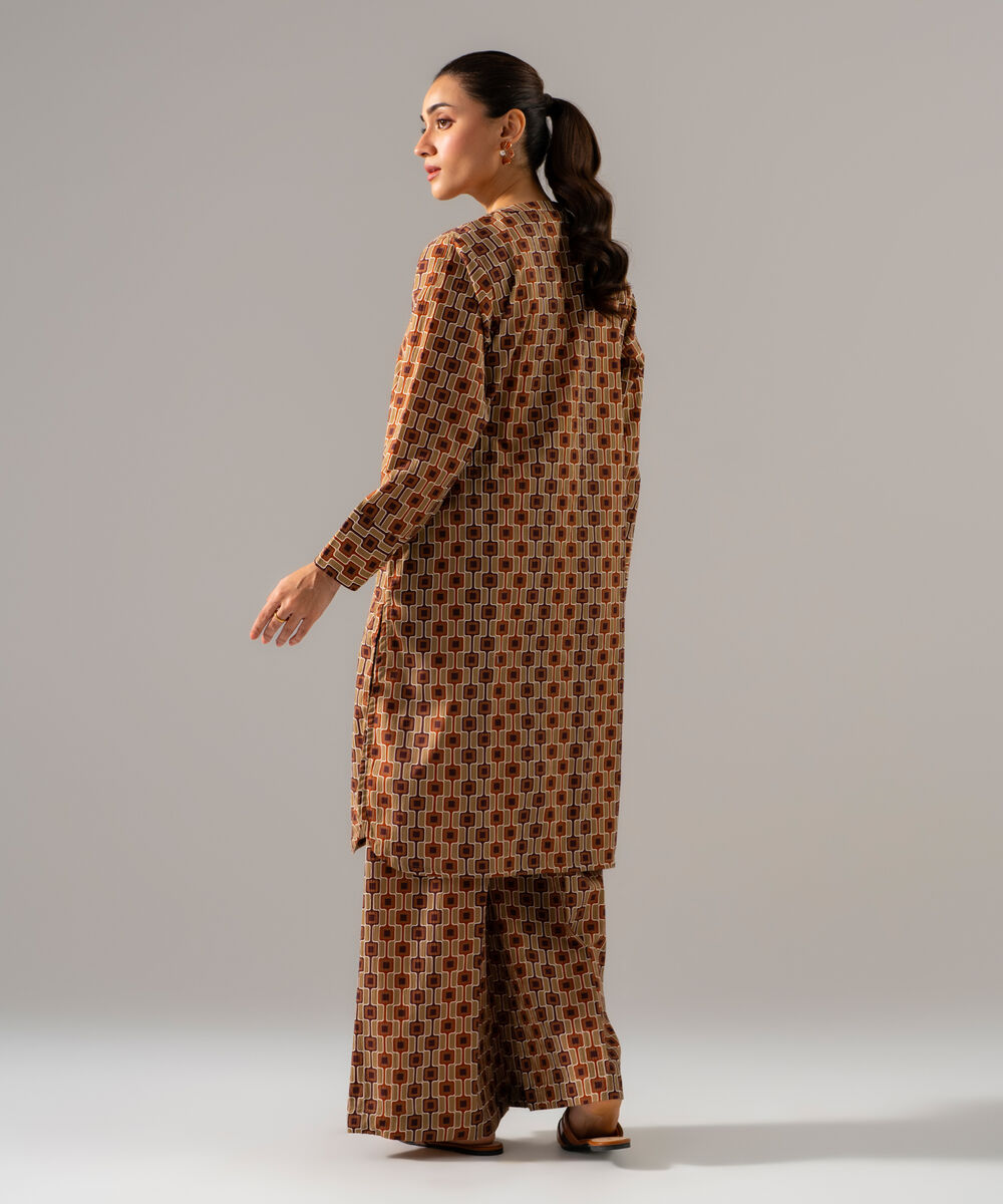 Women's RTW Seersucker Printed Brown 2 Piece Suit