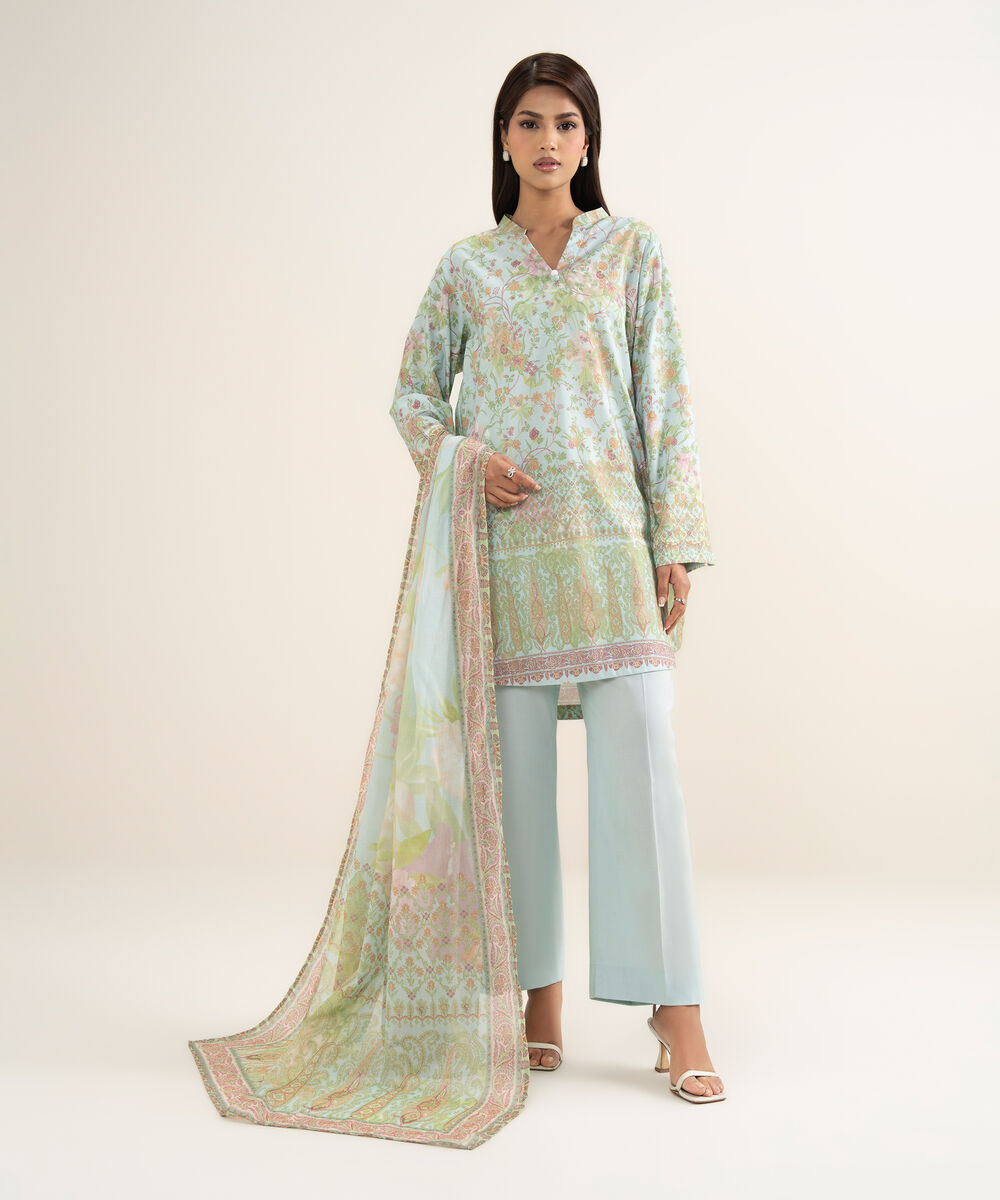 Women's RTW Cotton Viscose Printed Blue Straight Shirt
