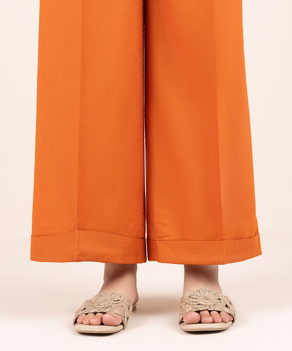 Woman - Orange Solid Cotton Culottes