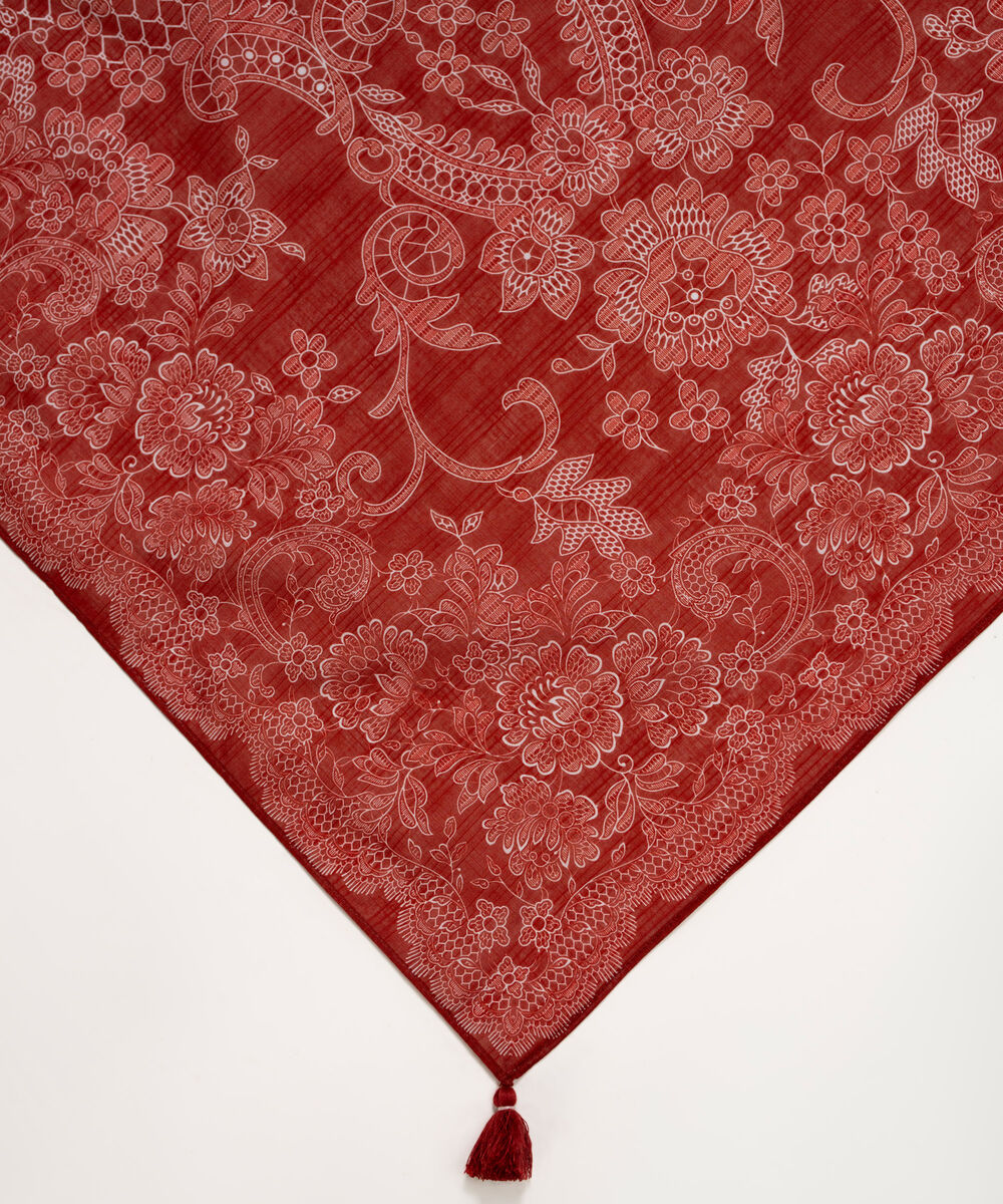 Textured Voile Printed Red Dupatta