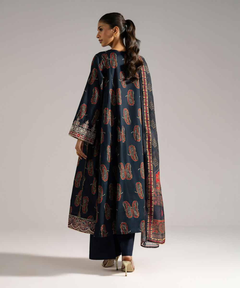 Women's RTW Lawn Embroidered Black 3 Piece Suit
