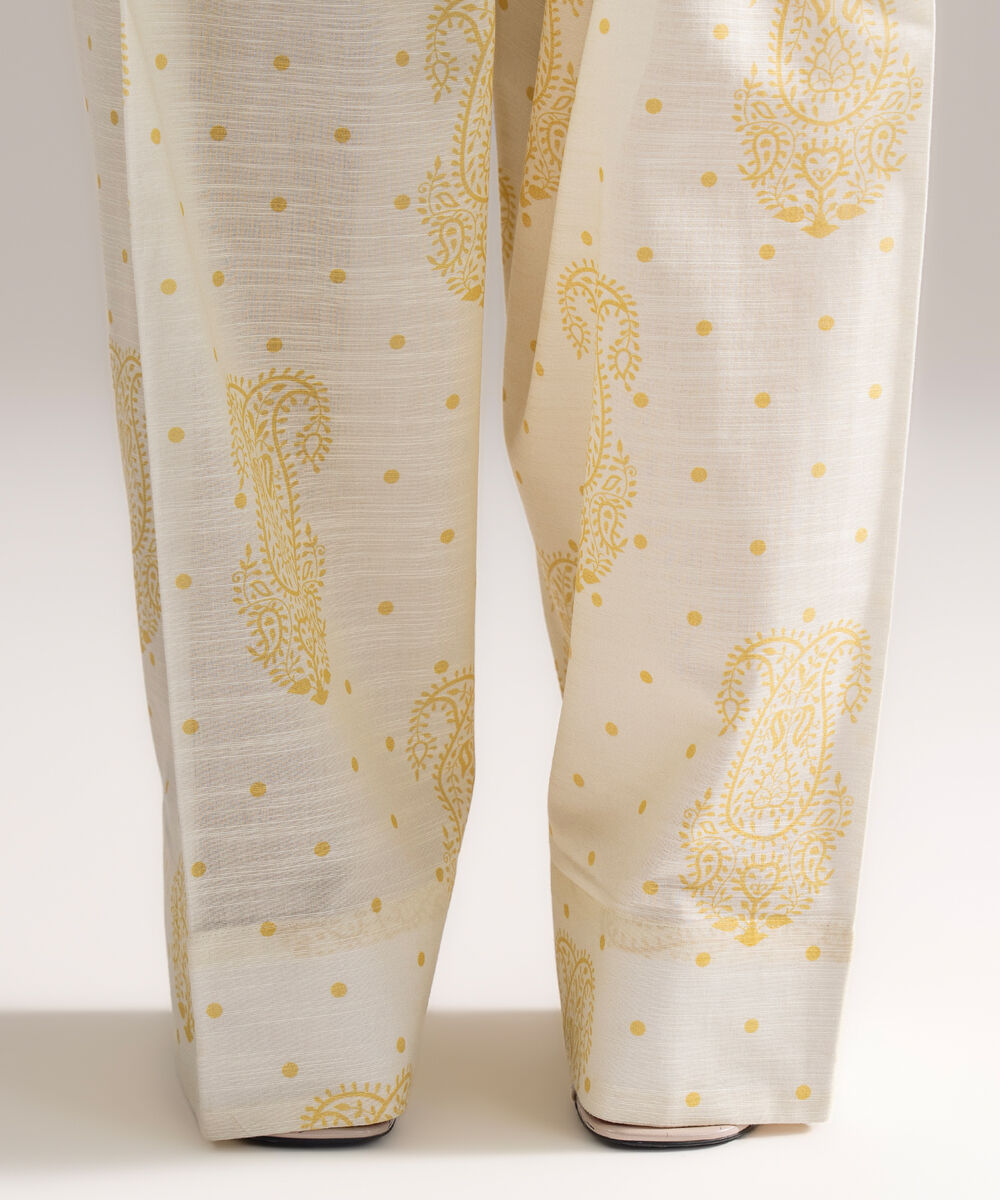 Women's RTW Khaddar Printed Off White Farshi Shalwar