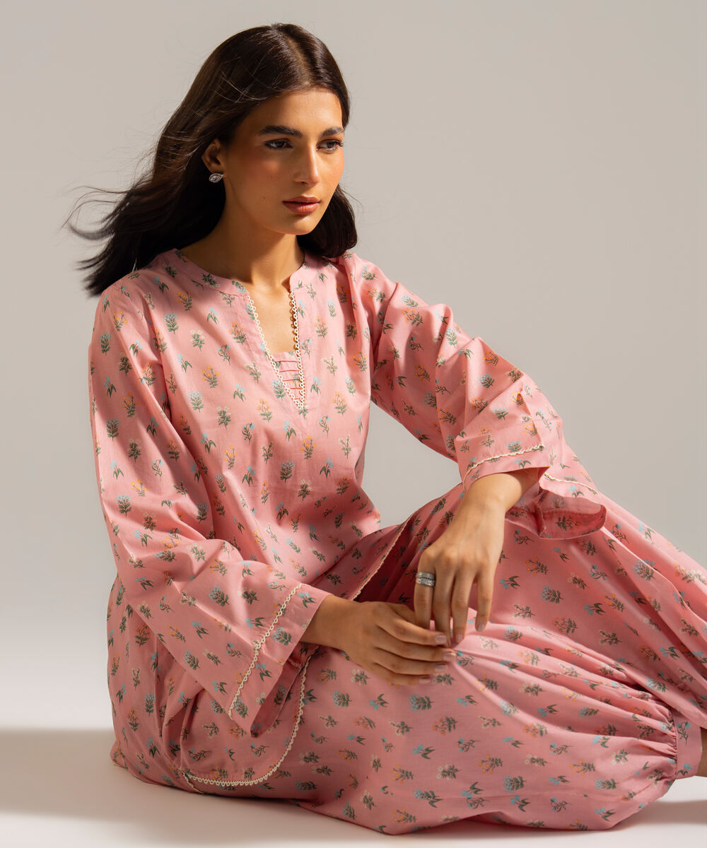 Women's RTW Lawn Printed Pink  Straight Shirt