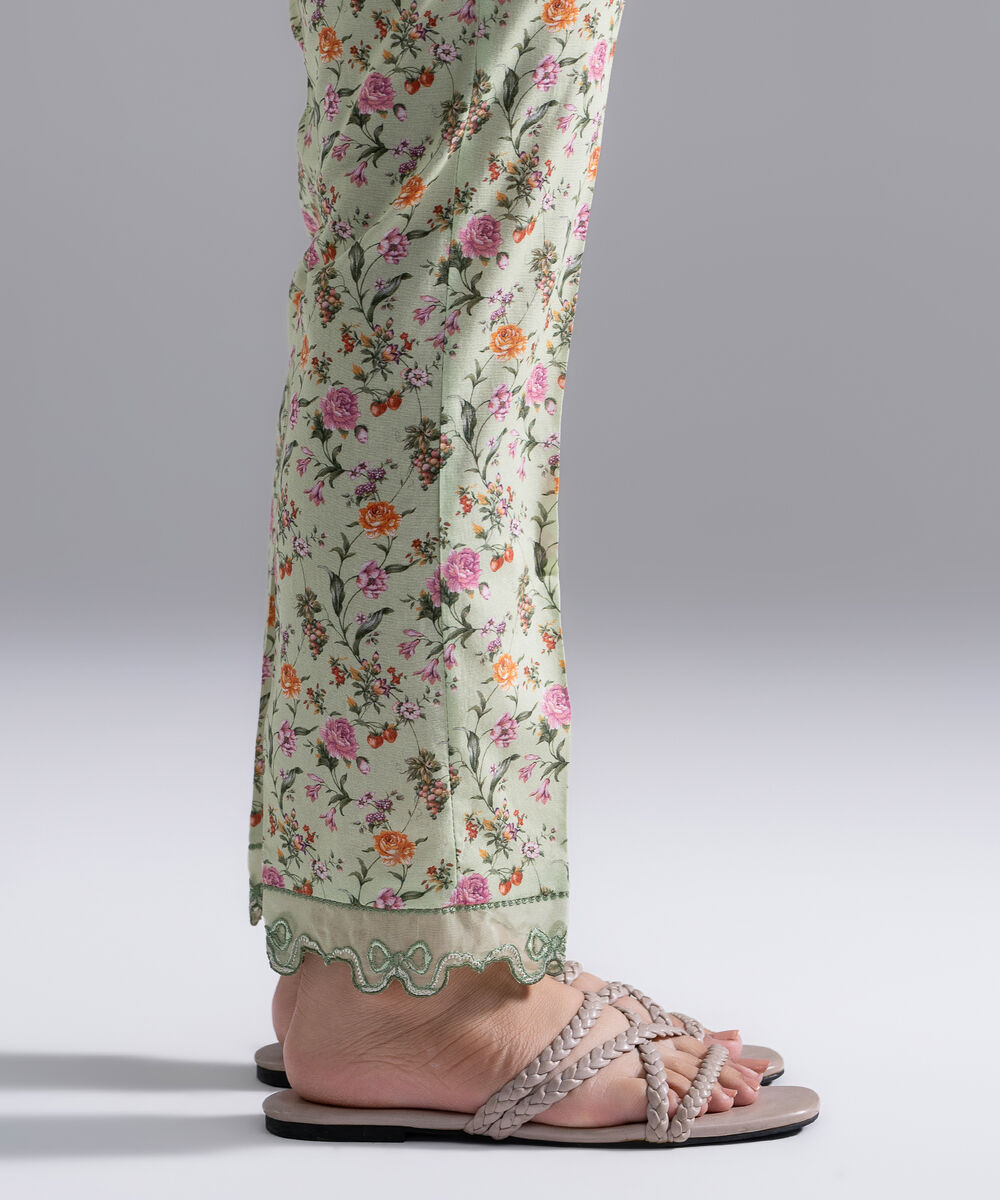 Women's RTW Cambric Embroidered Green Straight Pants
