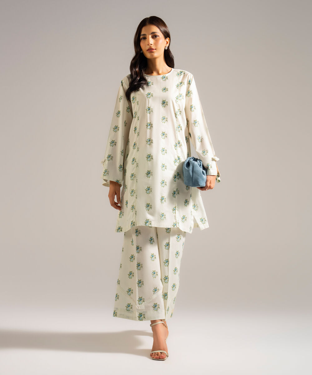 Women's RTW Lawn Printed Off White Straight Shirt