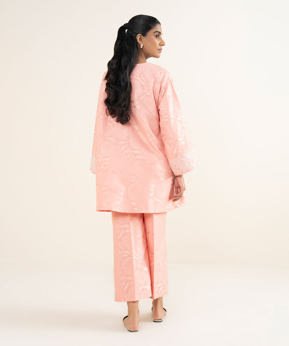 Women's RTW Jacquard Embroidered Pink A-Line Shirt