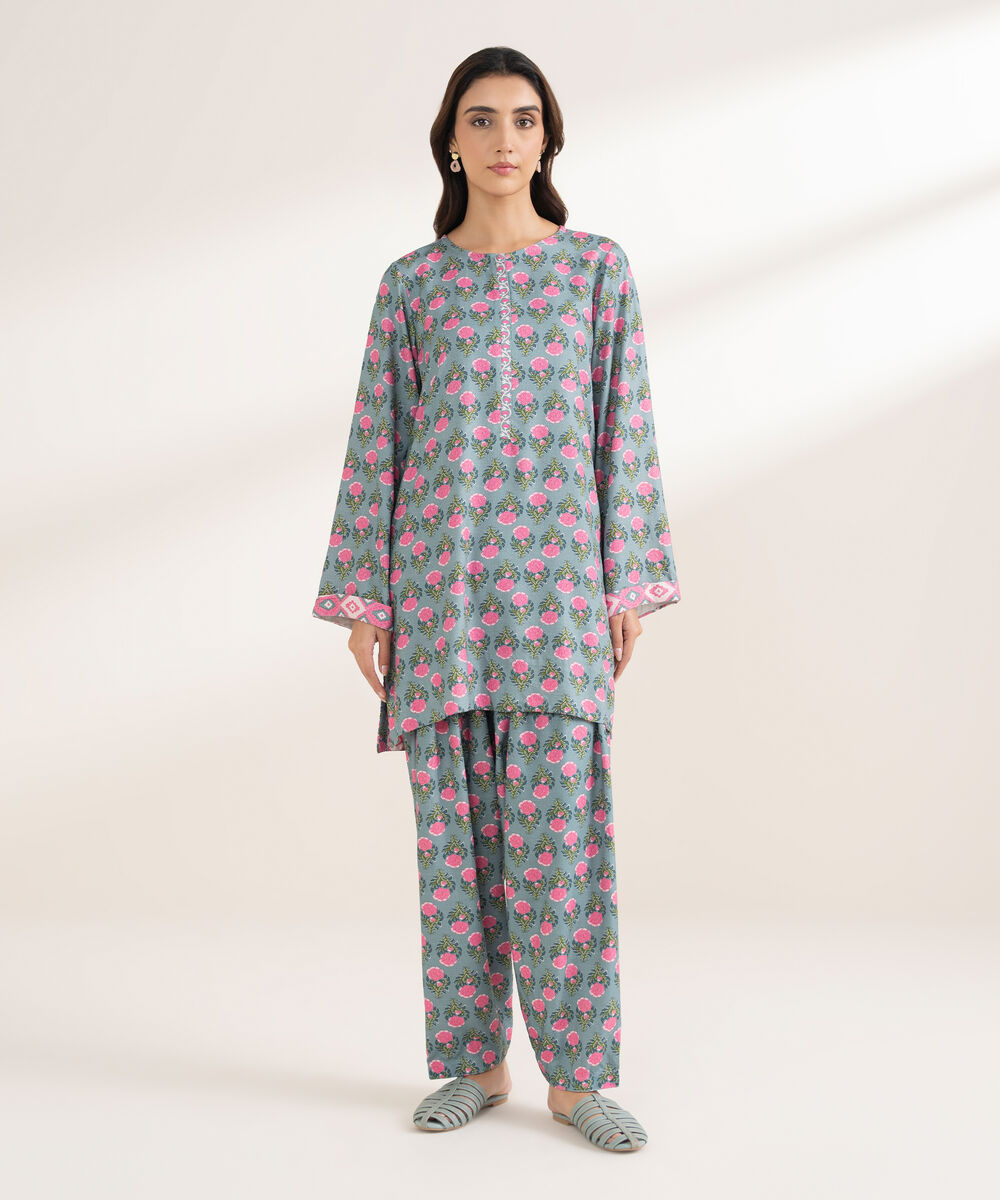 Women's RTW Arabic Dobby Printed Straight Grey Shirt
