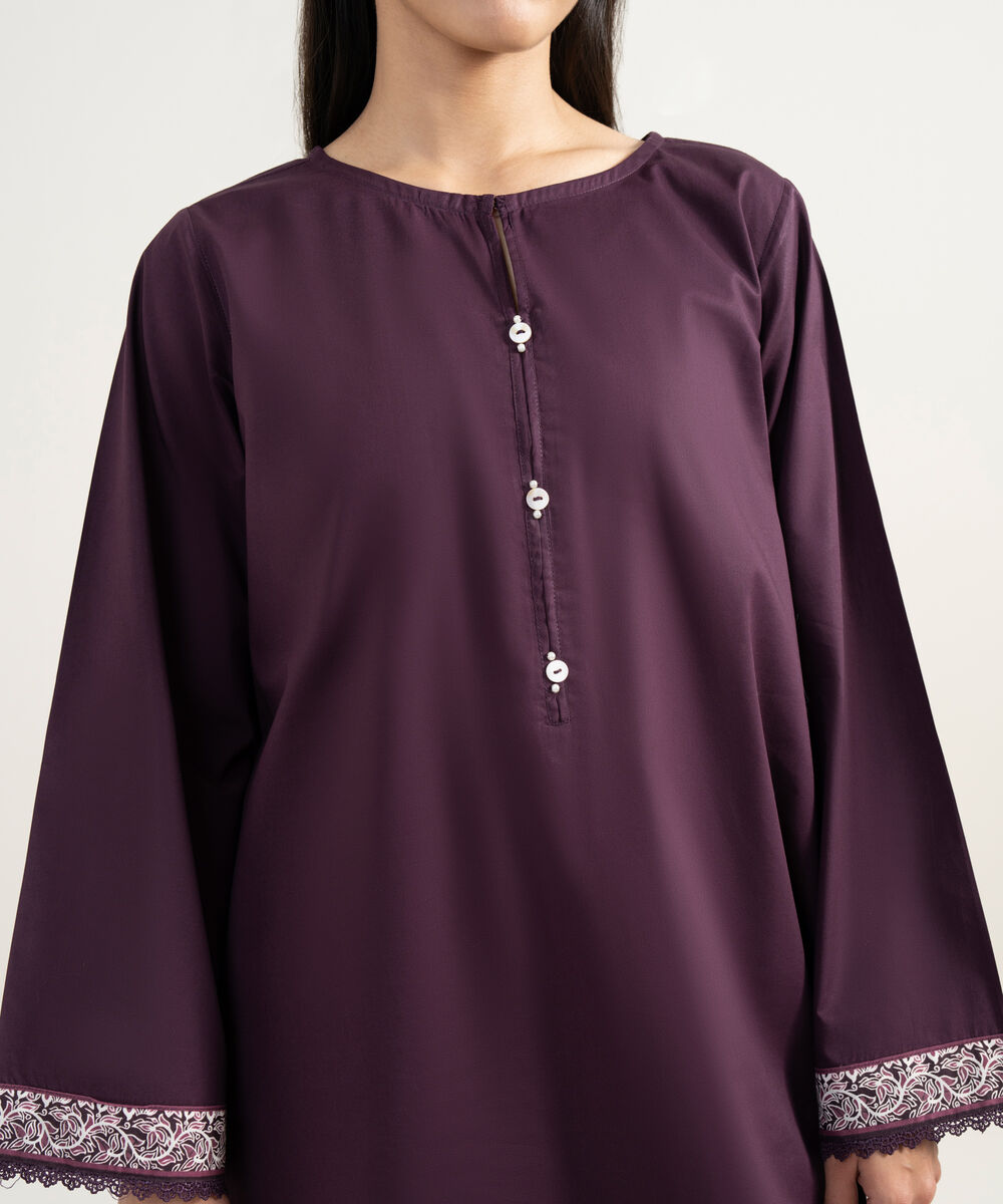 Women's RTW Cambric Solid Purple Straight Shirt