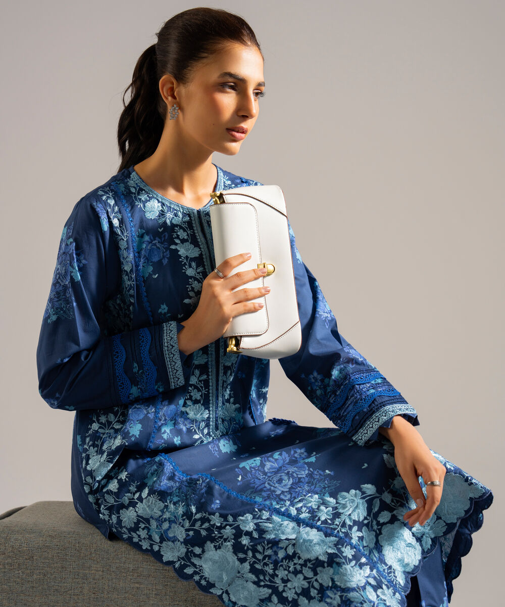 Women's RTW Lawn Embroidered Blue 2 Piece Suit