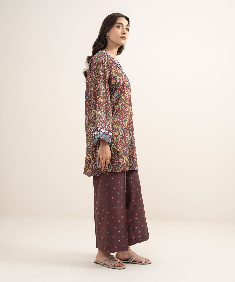 Women's RTW Dobby Embroidered Maroon 2 Piece Suit