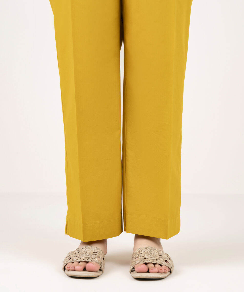 Women's RTW Cambric Solid Mustard Straight Pants