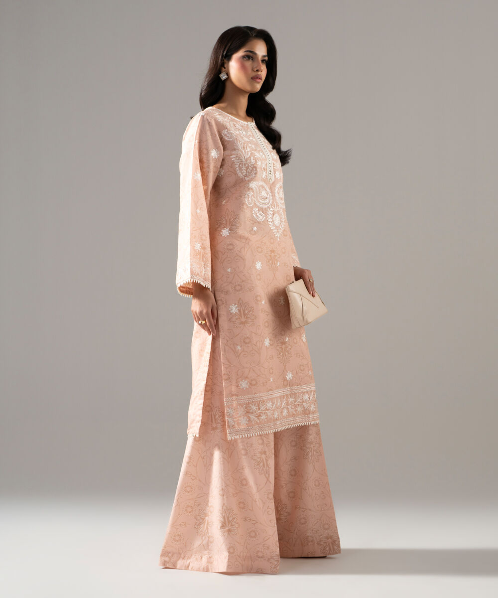 Women's RTW Fancy Khaddar Printed Embroidered Pink 2 Piece Suit