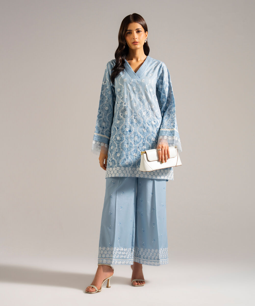 Women's RTW Lawn Embroidered Blue 2 Piece Suit