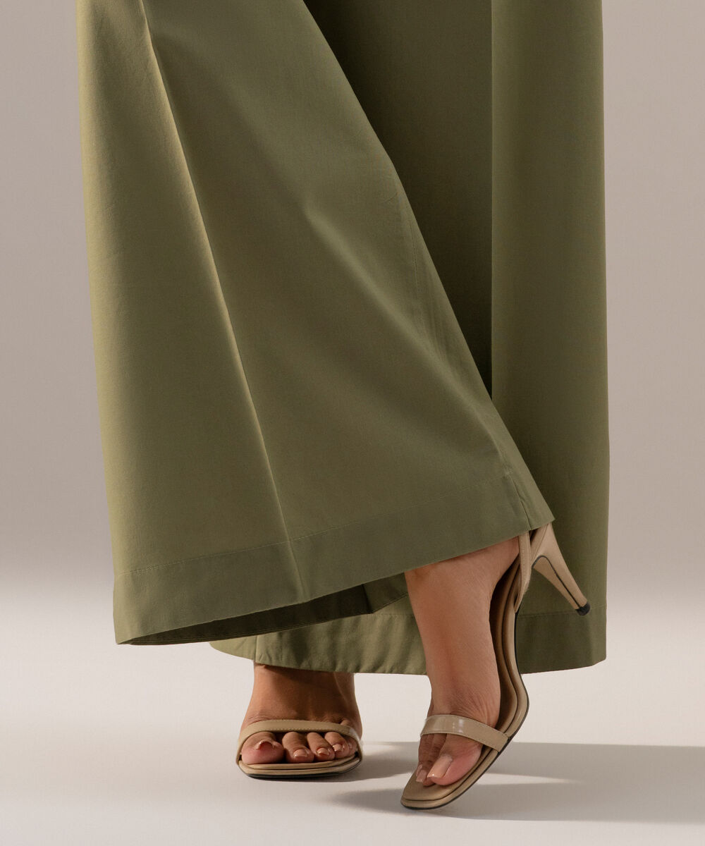 Women's RTW Cambric Solid Green Flared Pants