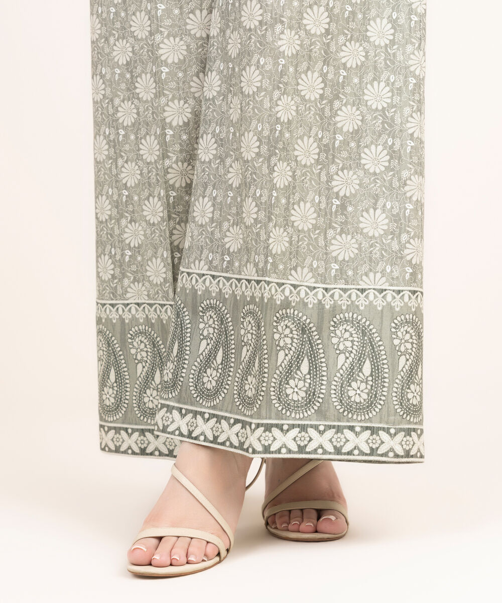 Women's RTW Khaddar Printed Grey Flared Pants