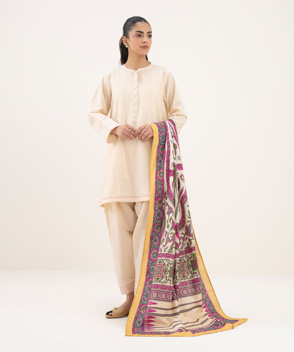 Printed Khaddar Green Dupatta