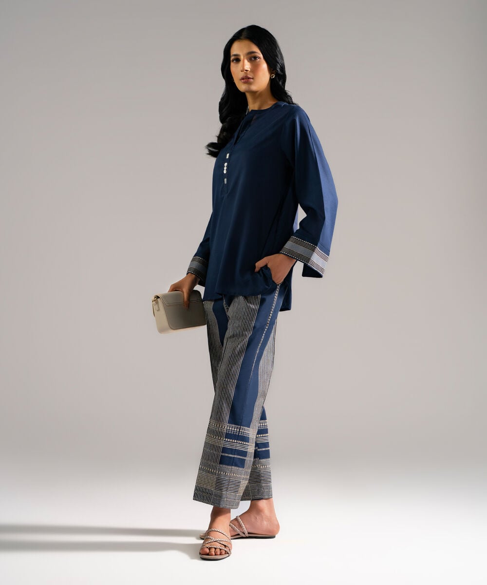 Women's RTW Lawn Solid Dark Blue Straight Shirt