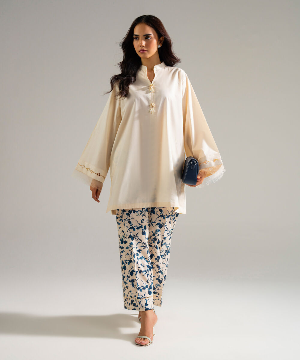 Women's RTW Cambric Solid Off White Straight Shirt