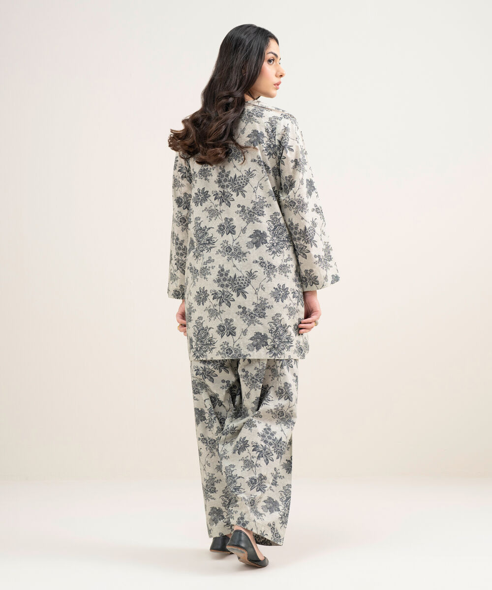 Women's RTW Cambric Printed Grey Straight Shirt