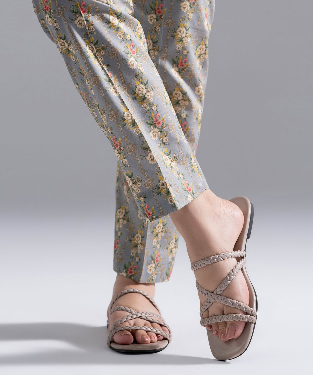 Women's RTW Cambric Printed Grey Straight Pants
