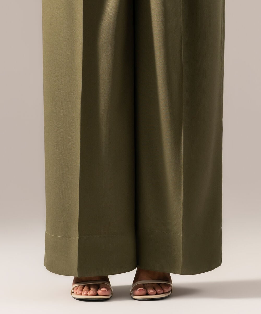 Women's RTW Solid Olive Green Bedford Culottes
