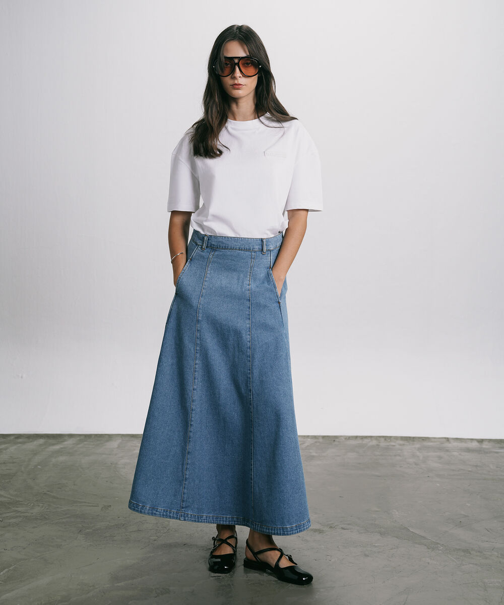 Women's Western Wear Light Wash Panelled Denim Skirt