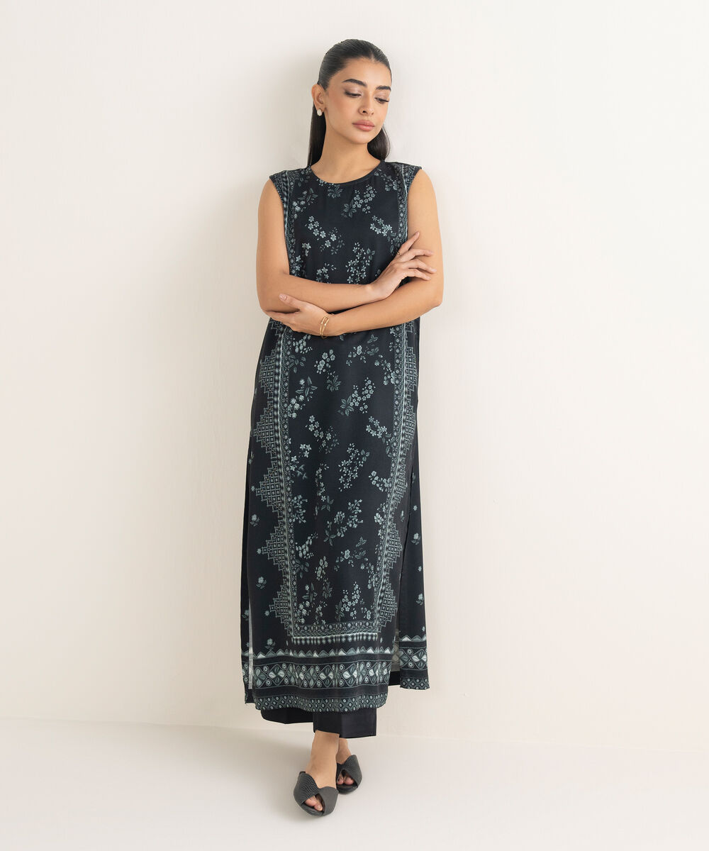Women's RTW Bedford Printed Black Straight Shirt