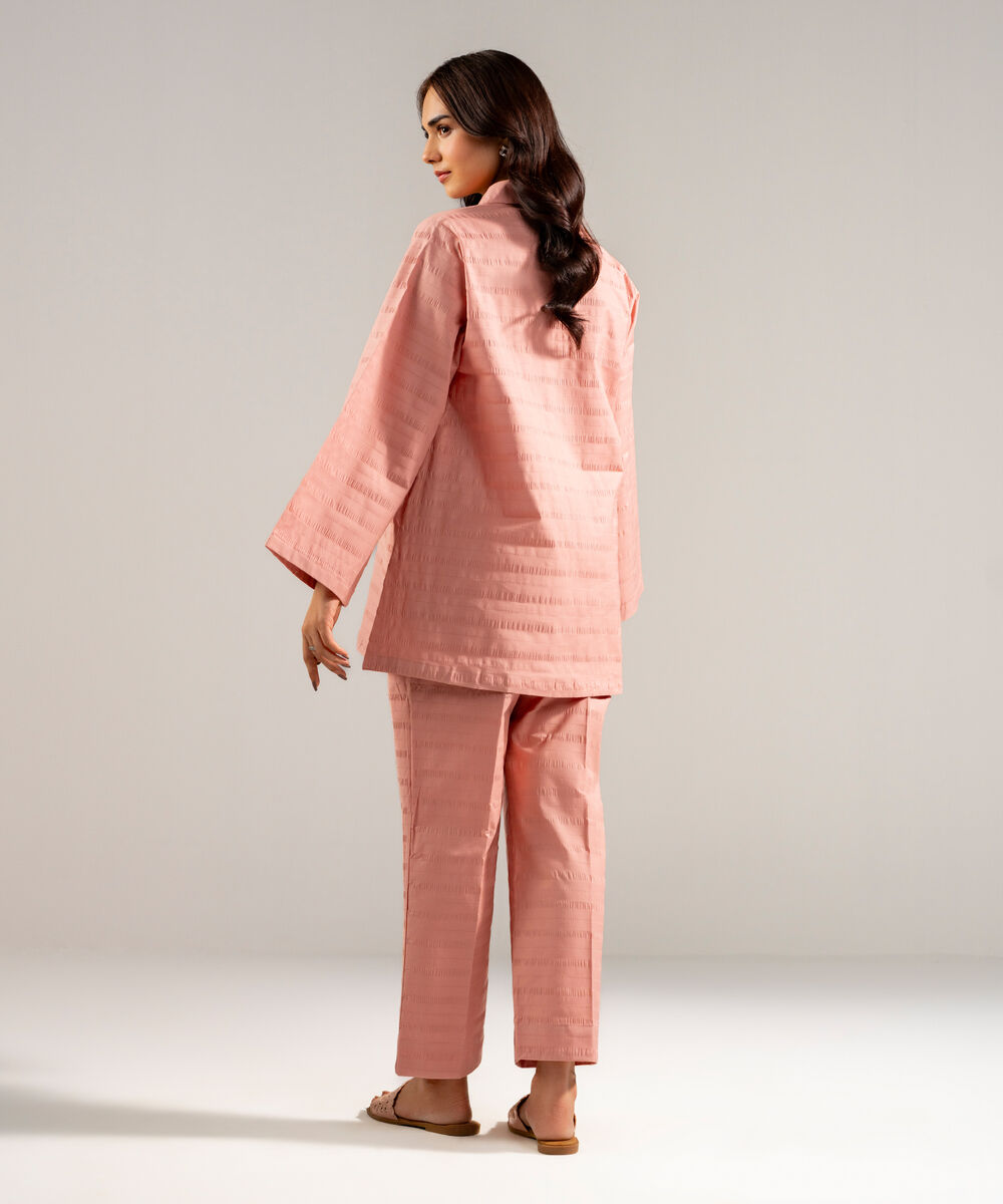 Women's RTW Seersucker Solid Pink 2 Piece Suit