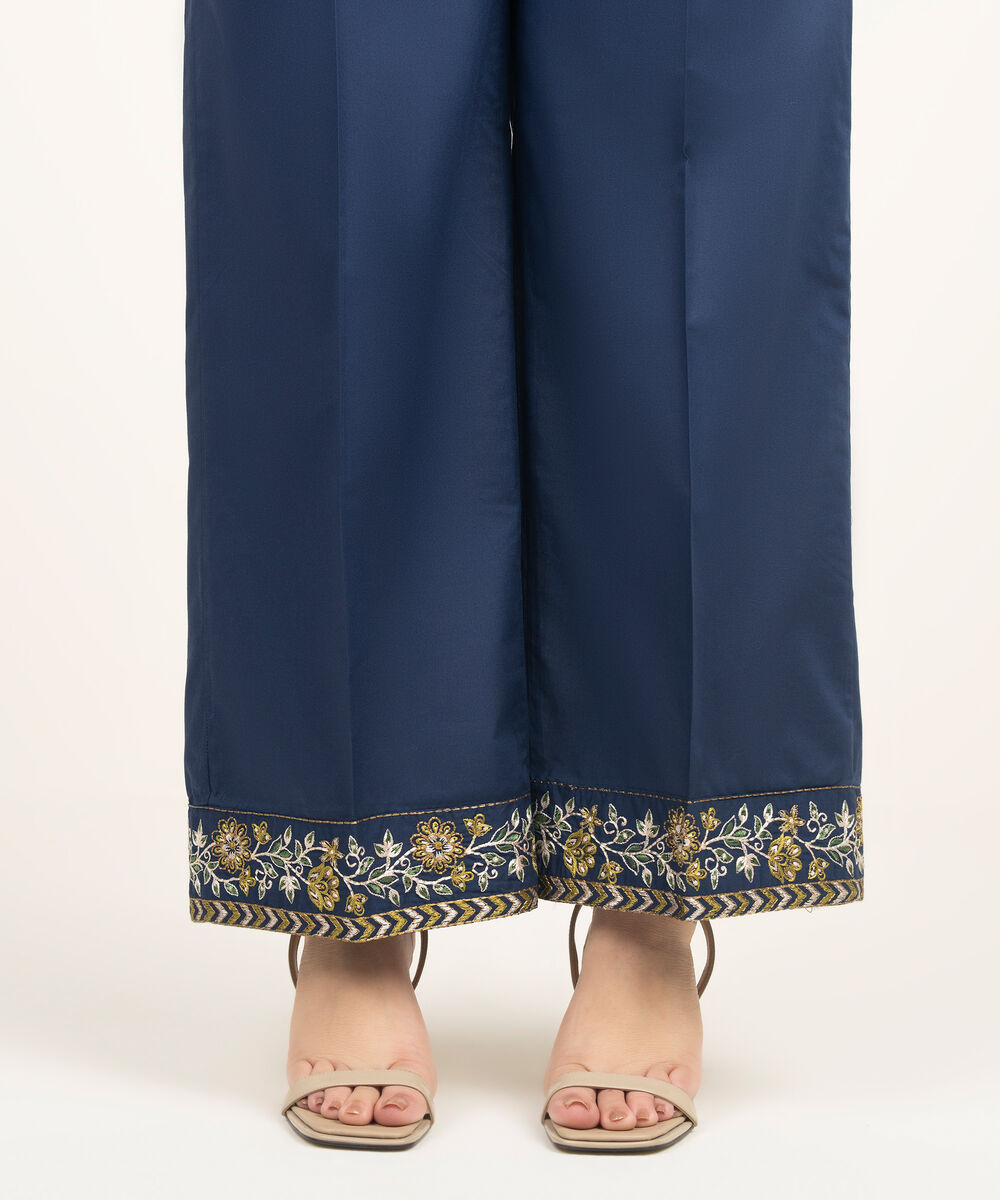 Women's RTW Cambric Embroidered Blue Culottes