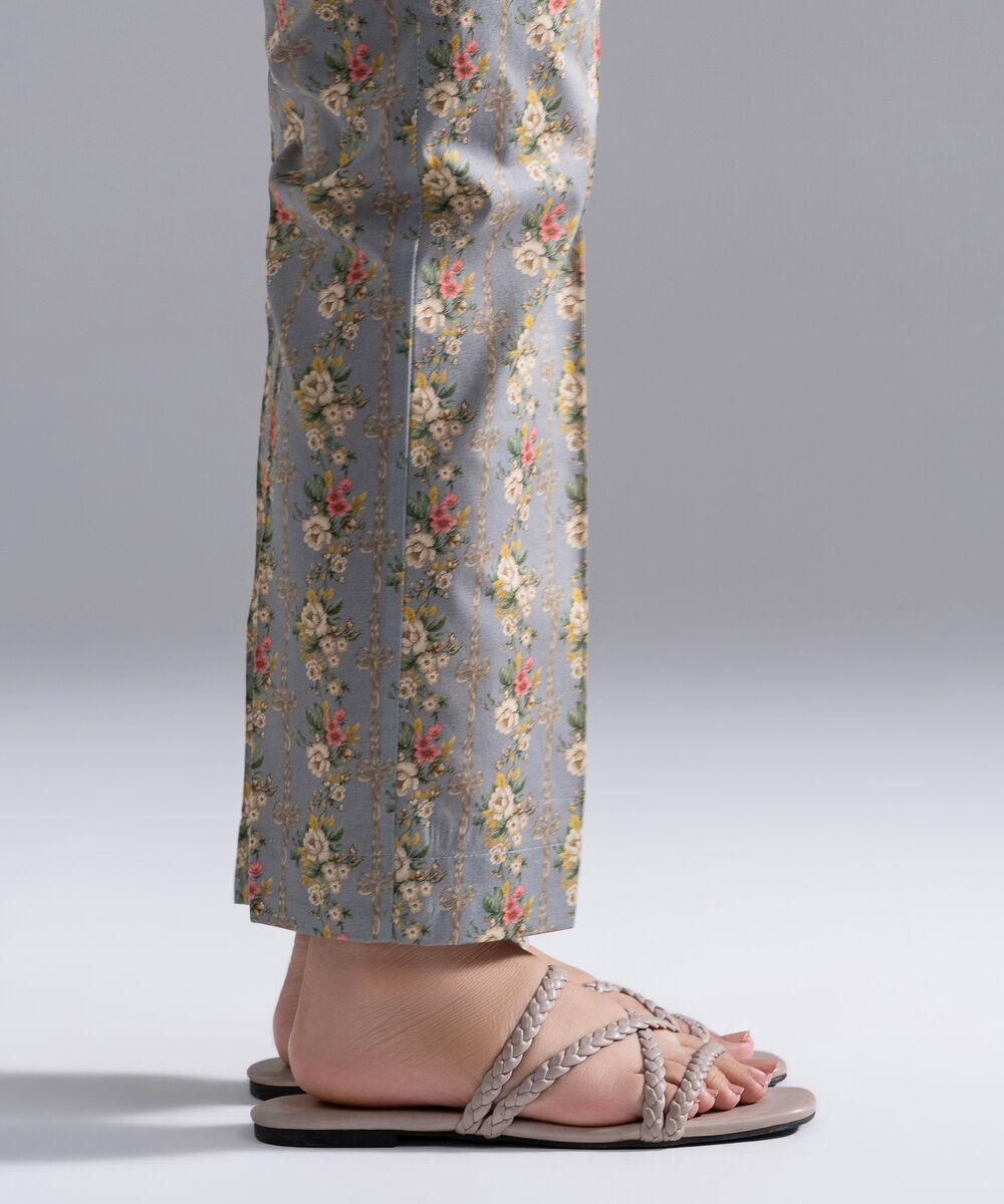 Women's RTW Cambric Printed Grey Straight Pants