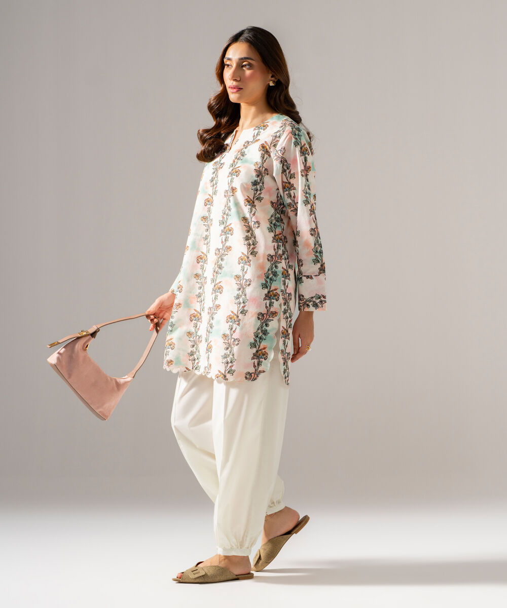 Women's RTW Regular Khaddar Printed Off White Shirt and Trousers