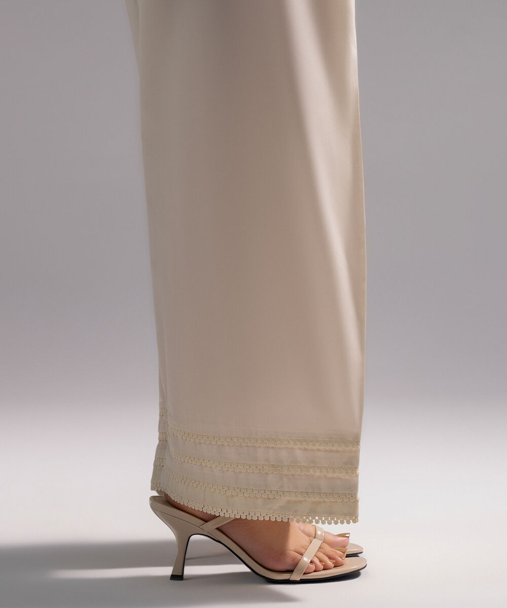 Women's RTW Cambric Solid Off White Farshi Shalwar