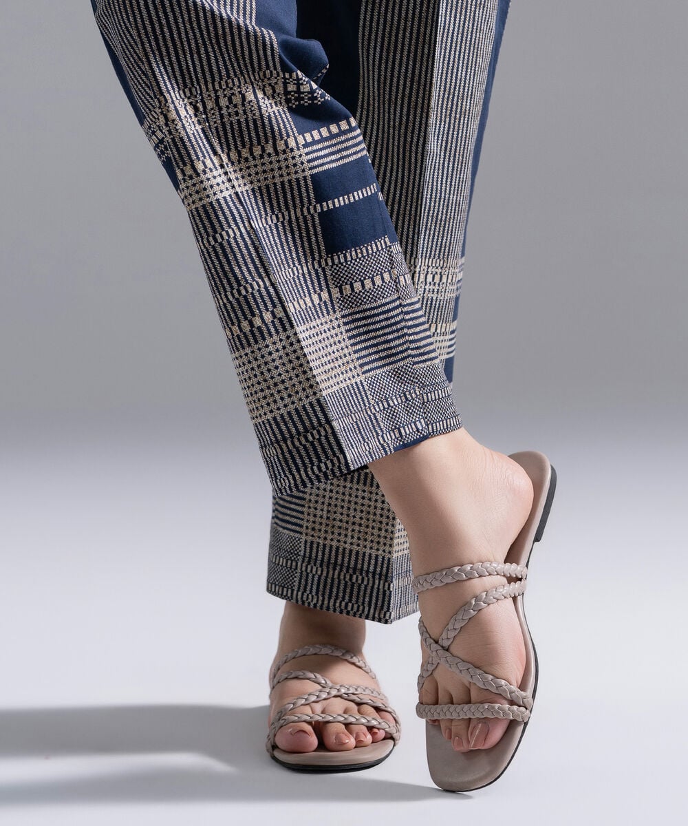 Women's RTW Cambric Printed Dark Blue Straight Pants