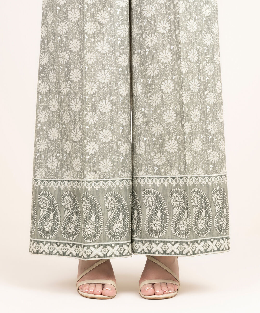 Women's RTW Khaddar Printed Grey Flared Pants