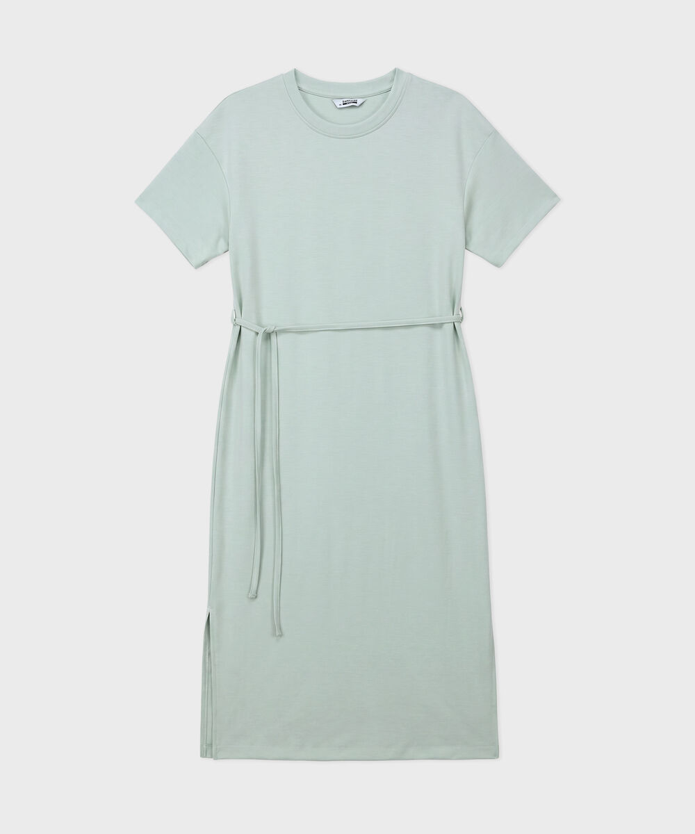 Women's Western Sage Green Soft Lux  T-Shirt Dress With Belt