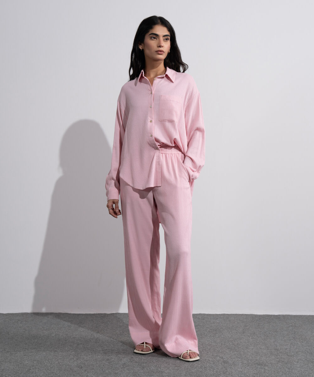 Women's Pink Seersucker Pull-On Trousers