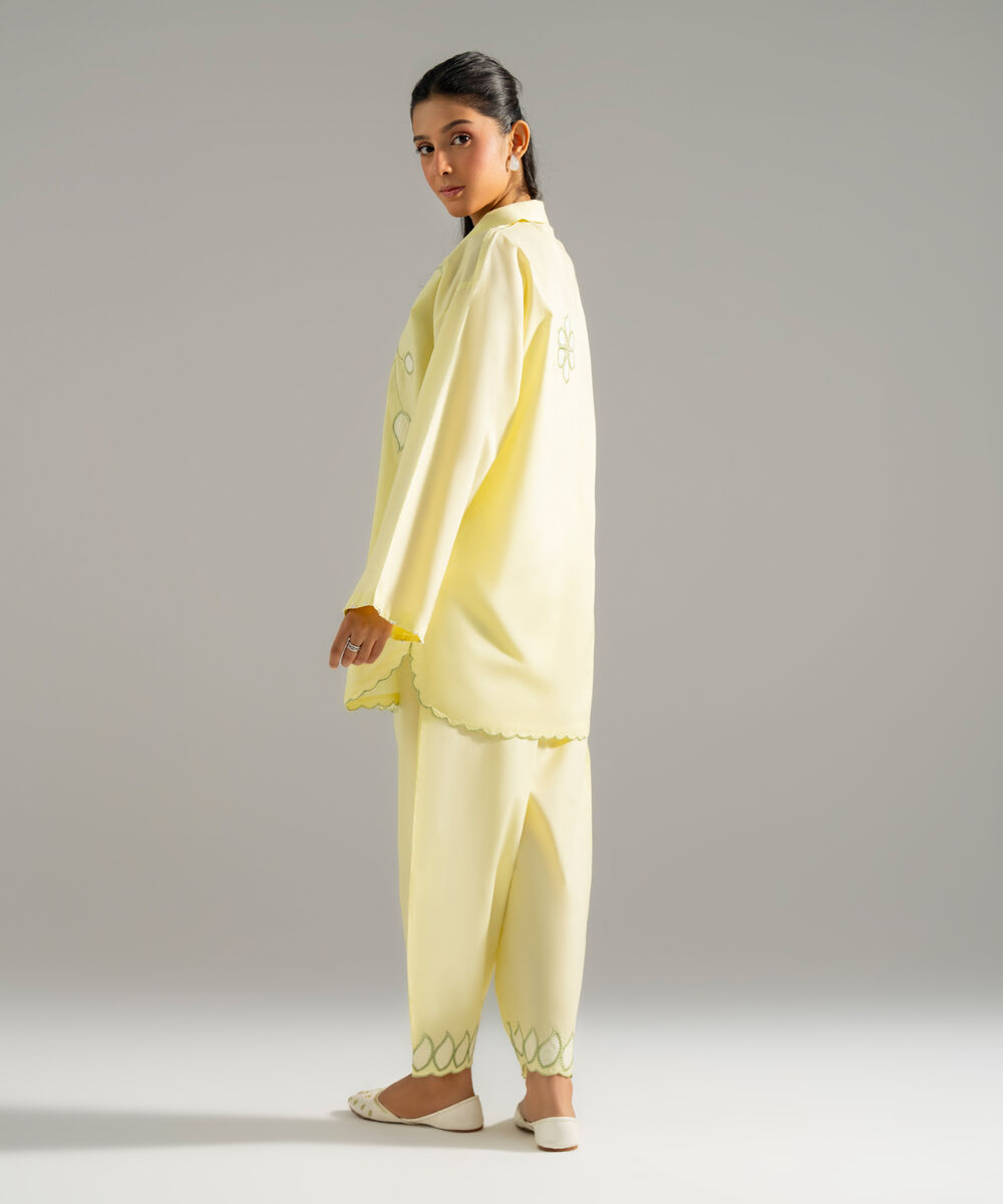 Women's RTW Lawn Solid Embroidered Pale Yellow 2 Piece Suit