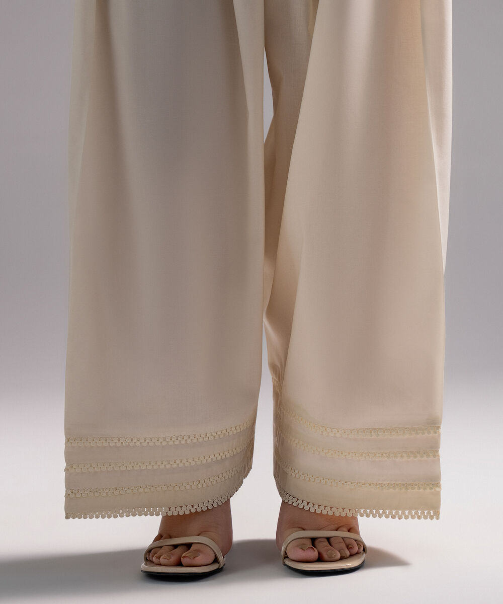 Women's RTW Cambric Solid Off White Farshi Shalwar