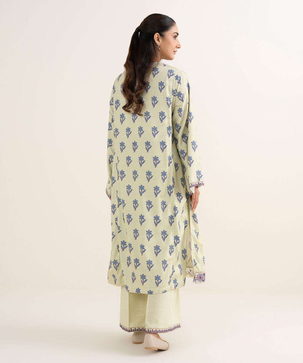Women's RTW Herringbone Embroidered Mint Green A-Line Shirt